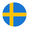 Round icon of the Swedish flag with a yellow Nordic cross on a blue background.